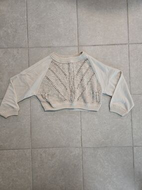 Free People Cropped Cream Knit-Panel Women's Sweater